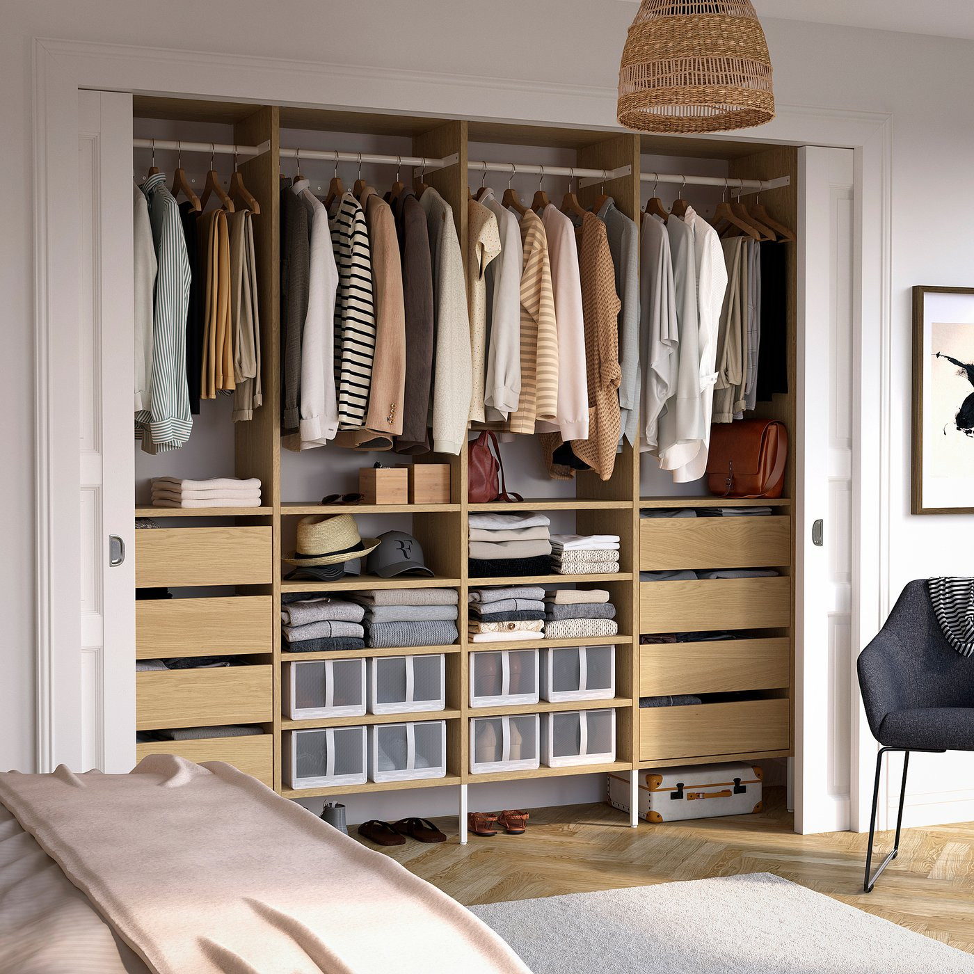 IKEA AURDAL wardrobe combination, oak veneer/white, 98 3/8x15 3/4x87 | IKEA US