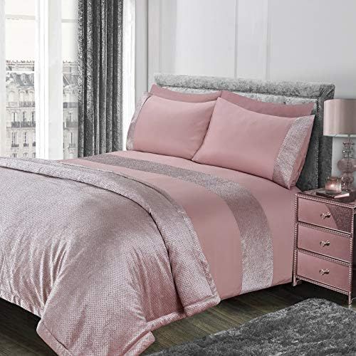 Sienna Glitter Duvet Cover with Pillow Case Sparkle Glitz Velvet Bedding Set - Blush Pink, Double | Amazon (UK)