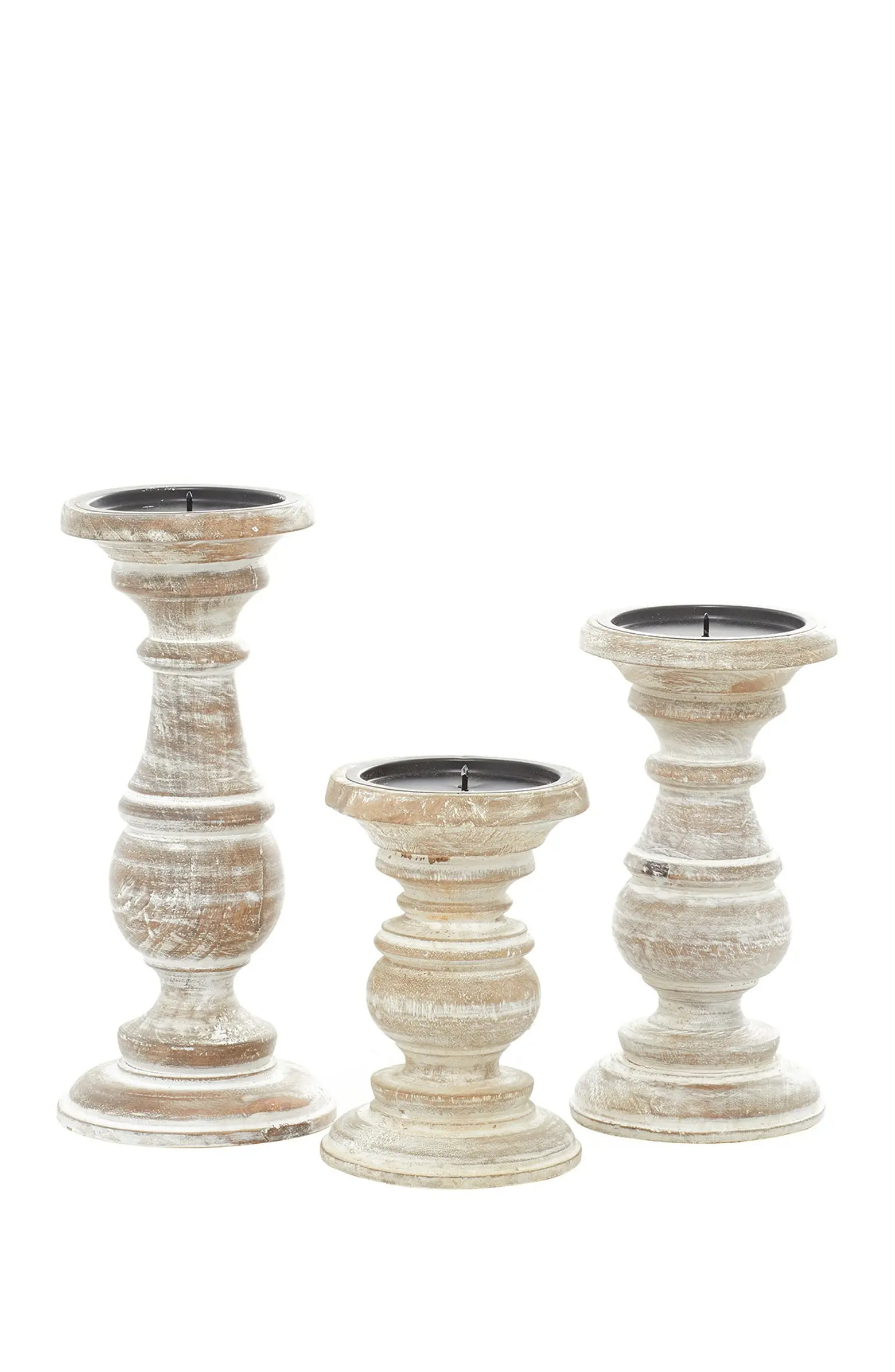 Cream Mango Wood Traditional Candle Holder with Distressed Finish - Set of 3 | Nordstrom Rack