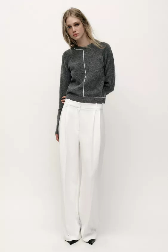 KNIT SWEATER WITH CONTRASTING PIPING | Zara US