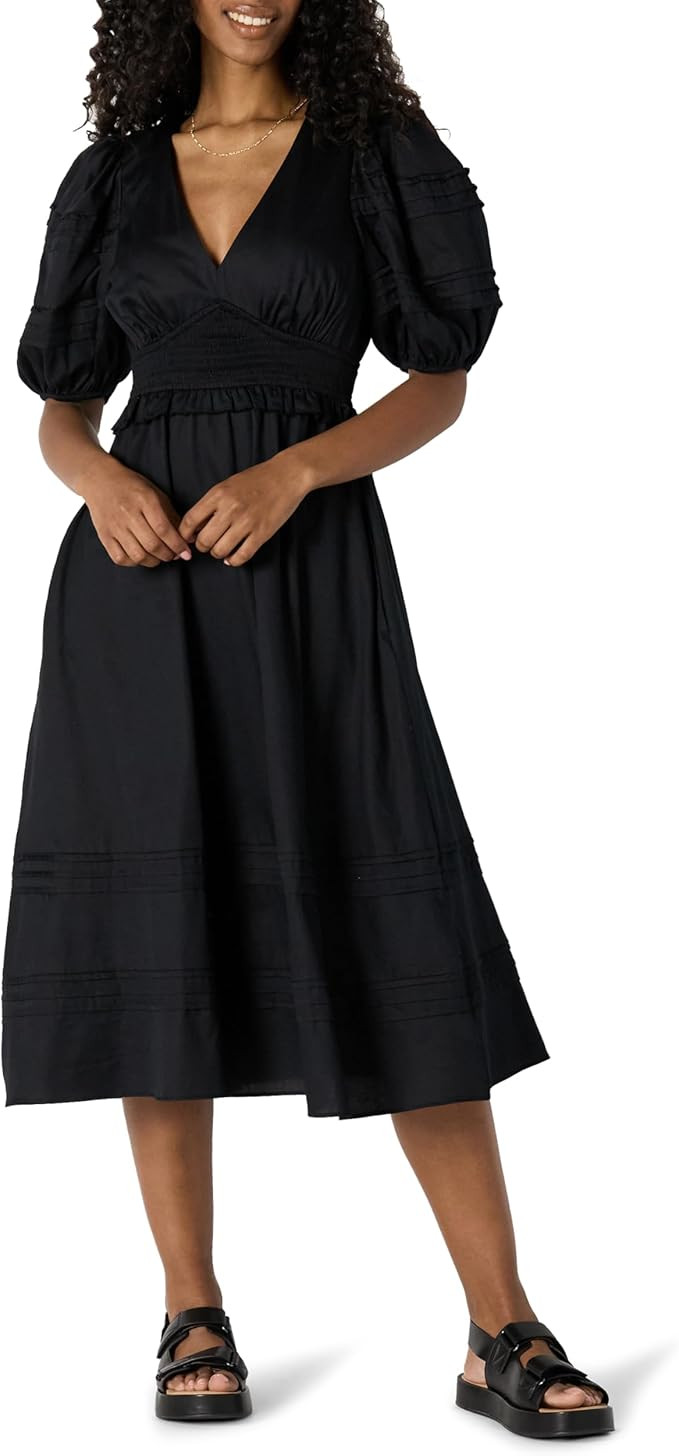 Amazon Essentials Women's Regular-Fit Cotton Sateen Puff Sleeve Midi Dress | Amazon (US)