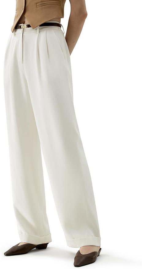 LilySilk The Flos Pants Full Length Boyish Style Wide Leg Bkazers Pants Vintage Style Trousers fo... | Amazon (US)