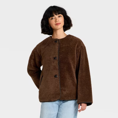 Women's Faux Sherling Coat - Universal Thread™ Dark Brown L | Target