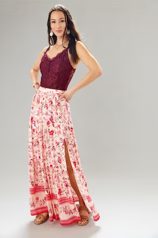 Freya Floral Border Print Maxi Skirt | Francesca's
