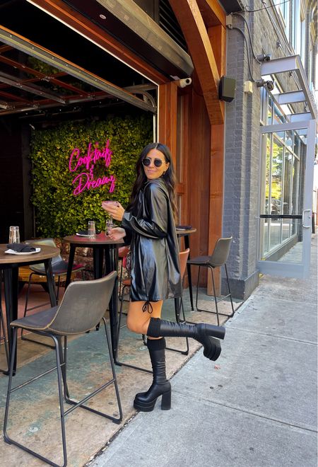 Edgy bold nyc street style outfit inspo for fall — faux leather jacket (size 6) platform Gogo boots (8) and mini LBD (small)


#LTKshoecrush #LTKSeasonal #LTKstyletip