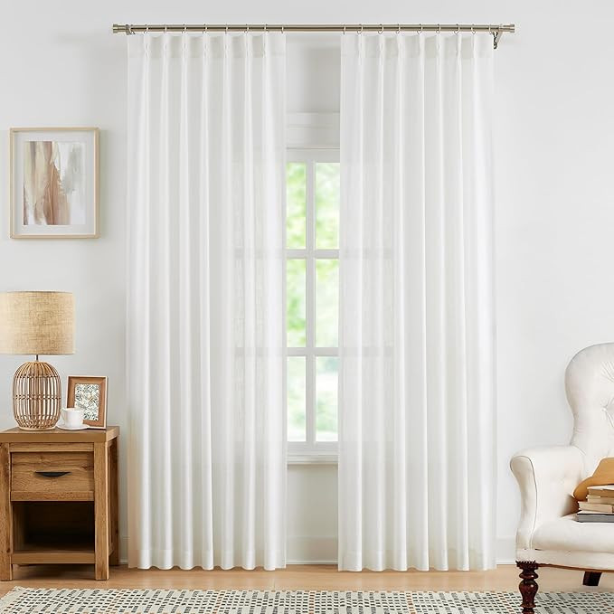 WEST LAKE Bailey Pinch Pleated Light Filtering Curtains 90 Inches Long,Boho White Semi Sheer Drap... | Amazon (US)