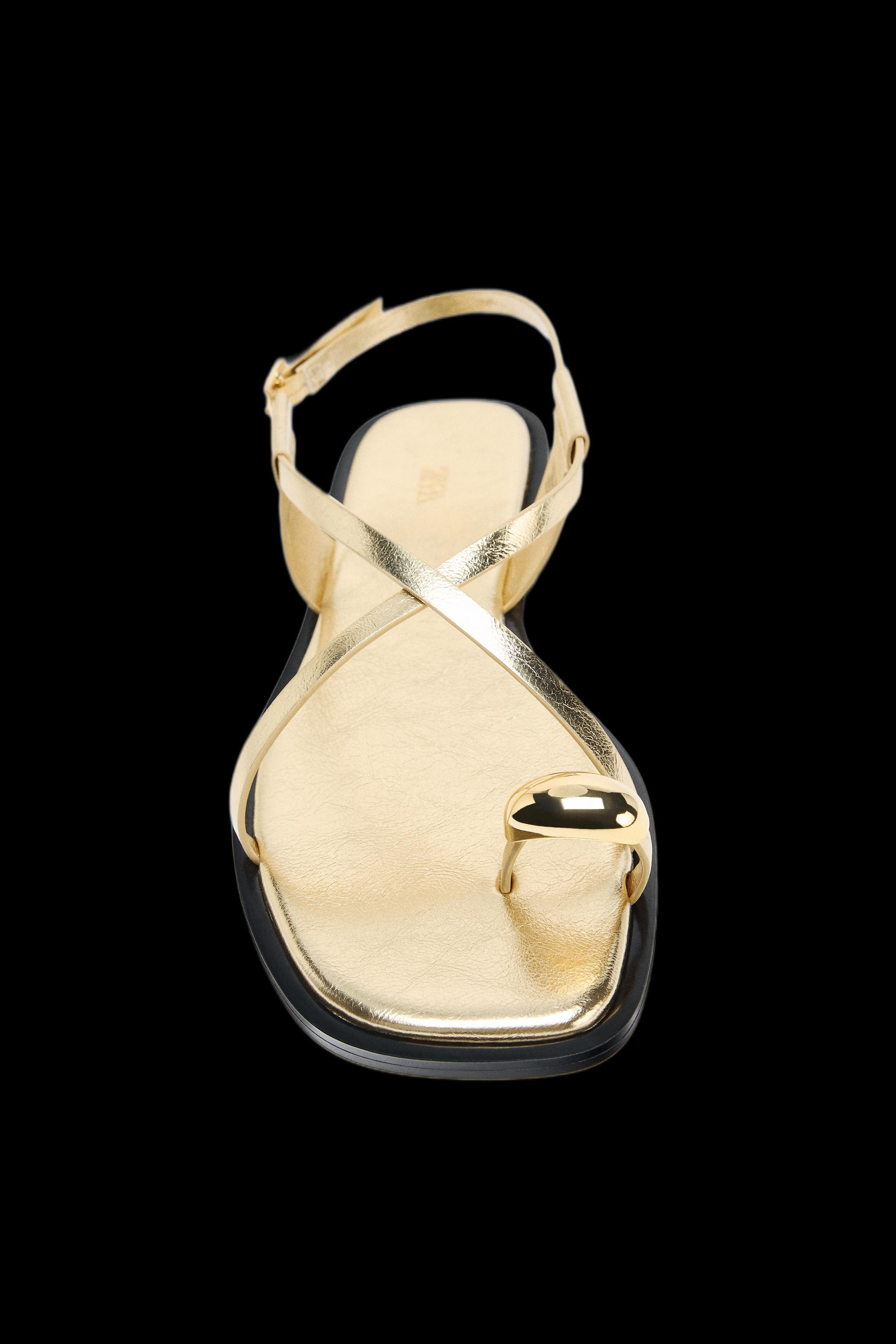 FLAT SANDALS WITH METALLIC DETAIL STRAPS | Zara US