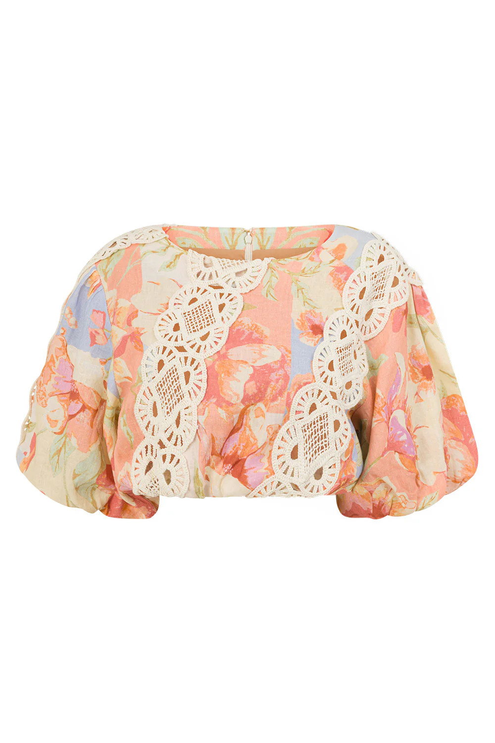 Peach Verano Print Puff Sleeve Crop Mirabella Top | Sabo Skirt US