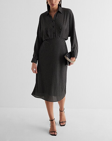Printed Half Button Up Midi Portofino Shirt Dress | Express