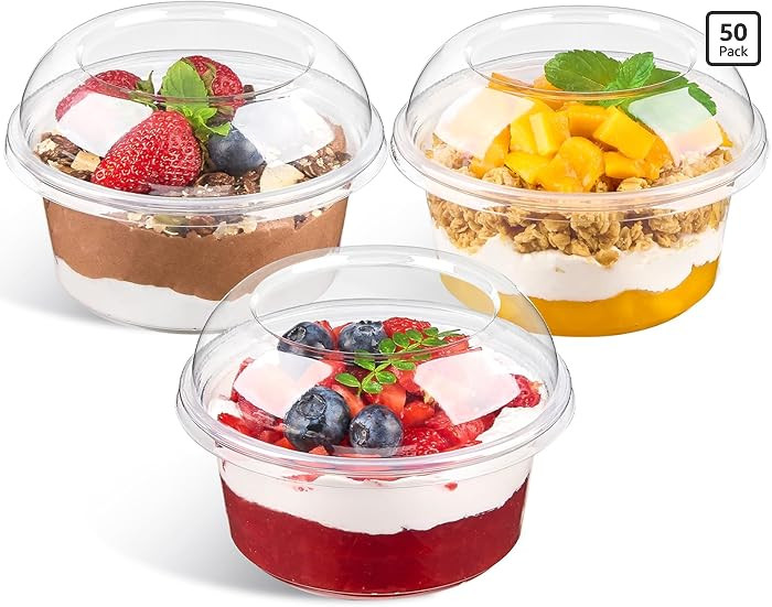 Qeirudu 50 Pack 12 Oz Plastic Dessert Cups with Lids, Acai Bowls Clear Party Serving Bowls for Pa... | Amazon (US)