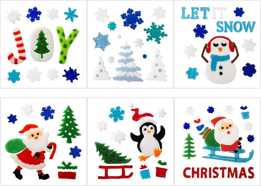 6 Sheet Christmas Window Clings Gel,Snowman, Penguin, Christmas Tree, Santa Claus, Blue Snowflake... | Amazon (US)