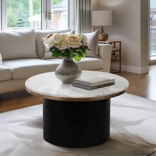 31 in. Black Round Marble/Metal Cylinder Coffee Table | The Home Depot