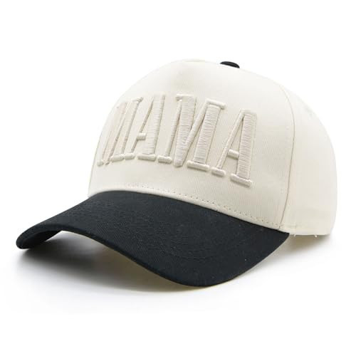 YQZUWUXE Womens Mama Trucker Hat, Vintage Embroidered Mom Baseball Cap, Trendy New Mom Gifts Mothers Day Outfits for Mommin Black/Beige | Amazon (US)