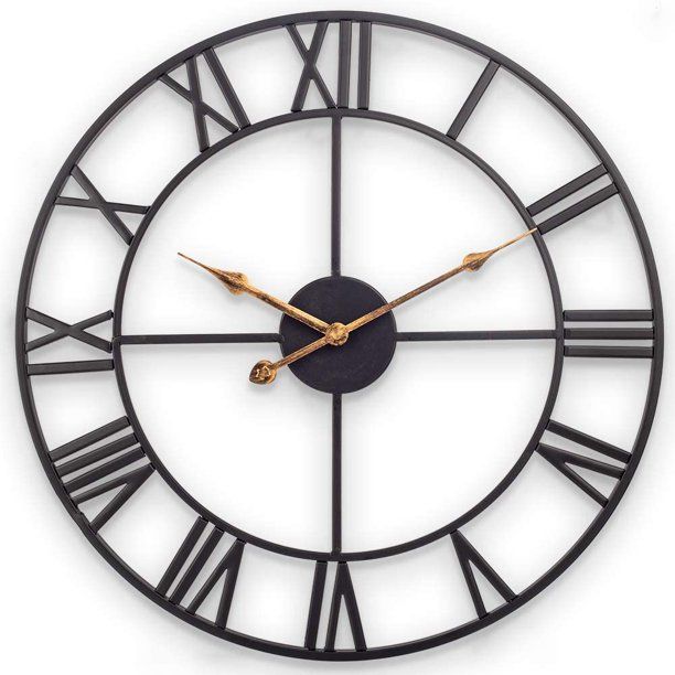 Large Metal Wall Clock, 24 inch European Vintage Wall Clock with Roman Numerals, Quiet, Non Ticki... | Walmart (US)