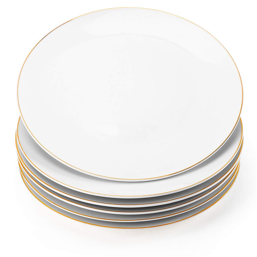 10.5” Porcelain Coupe Dinner Plates with Golden Rim, Stackable Off-White Ceramic and Round, Per... | Amazon (US)