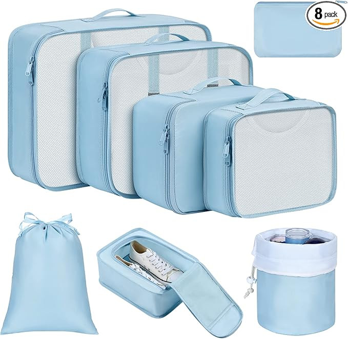 DIMJ Packing Cubes for Travel, 8Pcs Travel Cubes Set Foldable Suitcase Organizer Lightweight Lugg... | Amazon (US)