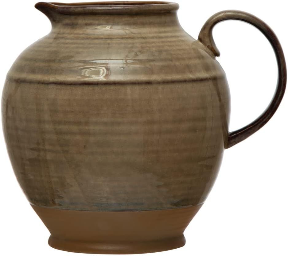 Creative Co-Op Stoneware, Reactive Glaze Pitcher, 8" L x 7" W x 7" H, Greige | Amazon (US)