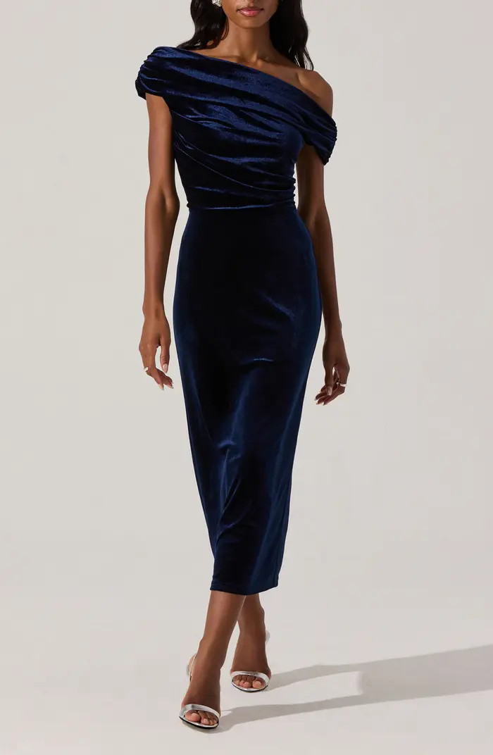 One-Shoulder Velvet Midi Dress | Nordstrom