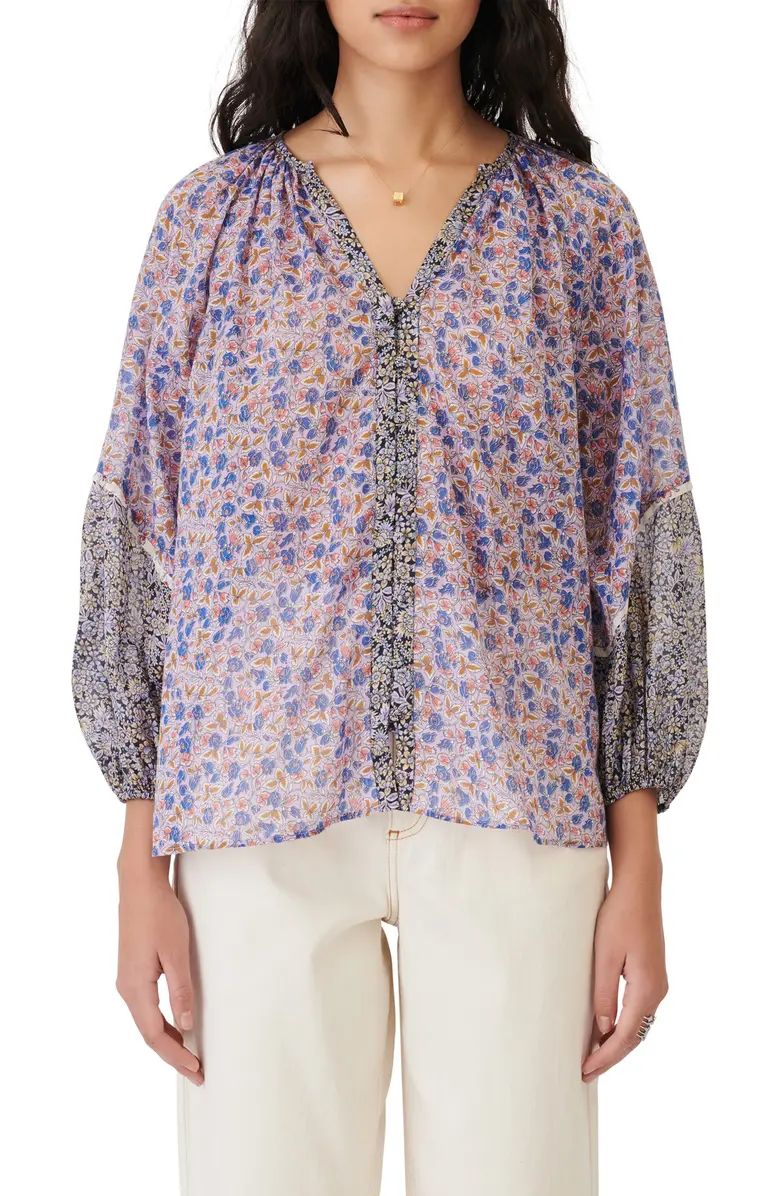 maje Cisso Floral Mixed Print Peasant Blouse | Nordstrom | Nordstrom