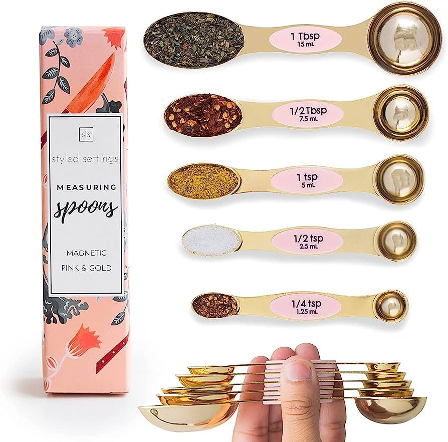 Magnetic Measuring Spoons Set - Gold and Pink - Cute, Stainless Steel - Gold Kitchen Accessories ... | Amazon (US)