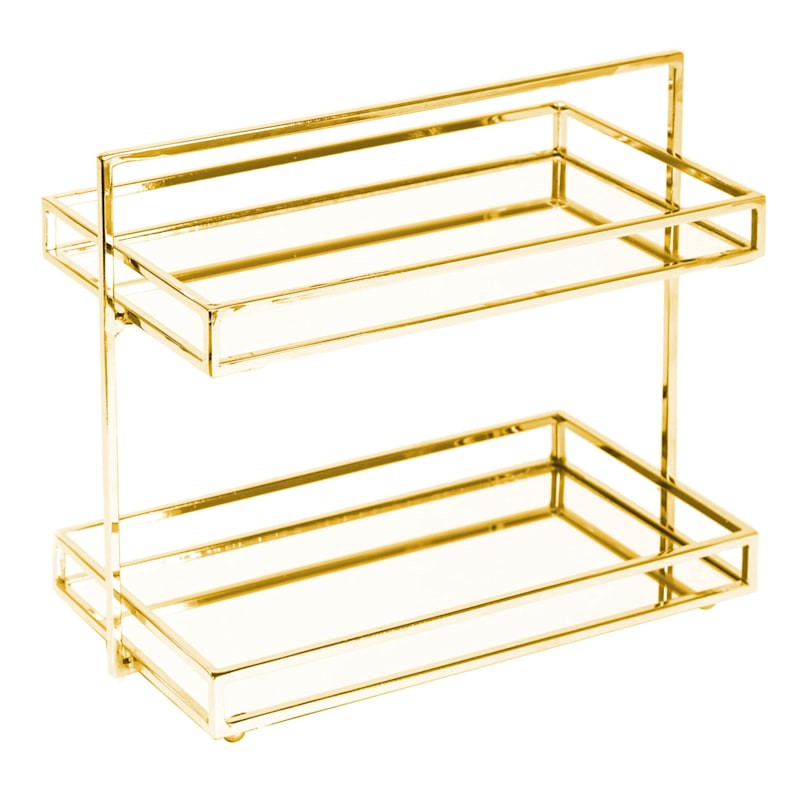 Johnathan 2-Tier Mirrored Shiny Gold Vanity Tray | At Home