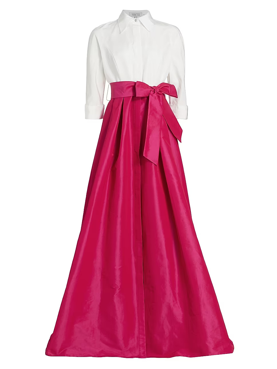 Belted Two-Tone Taffeta Shirt Gown | Saks Fifth Avenue