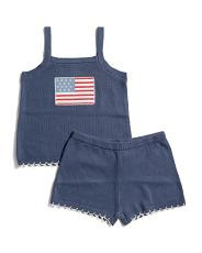 Girls 2pc Crochet Tank And Shorts Set With Flag Ribbon | TJ Maxx