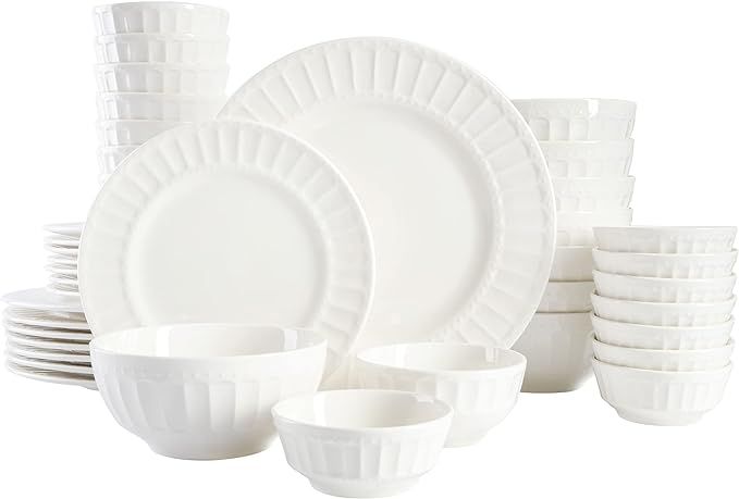 Gibson Home Zen Buffet Porcelain Dinnerware Set, Service for 8 (40pcs), White (Embossed) | Amazon (US)