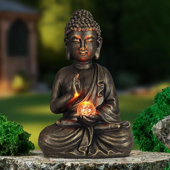 nawaza Buddha Statue Garden 9\u2033 Solar Resin for Home Decor Yard Garden Patio Lawn Ornaments, ... | Amazon (US)