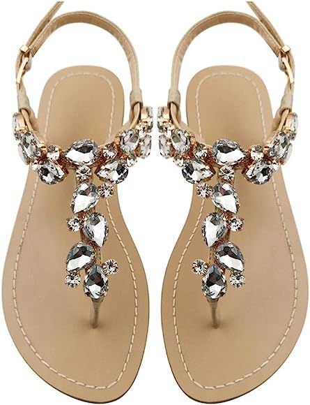 Women's Rhinestone Flat Sandals, Women Flip Flops with Beadeed Rhinestone Crystal Jeweled Sandal ... | Amazon (US)