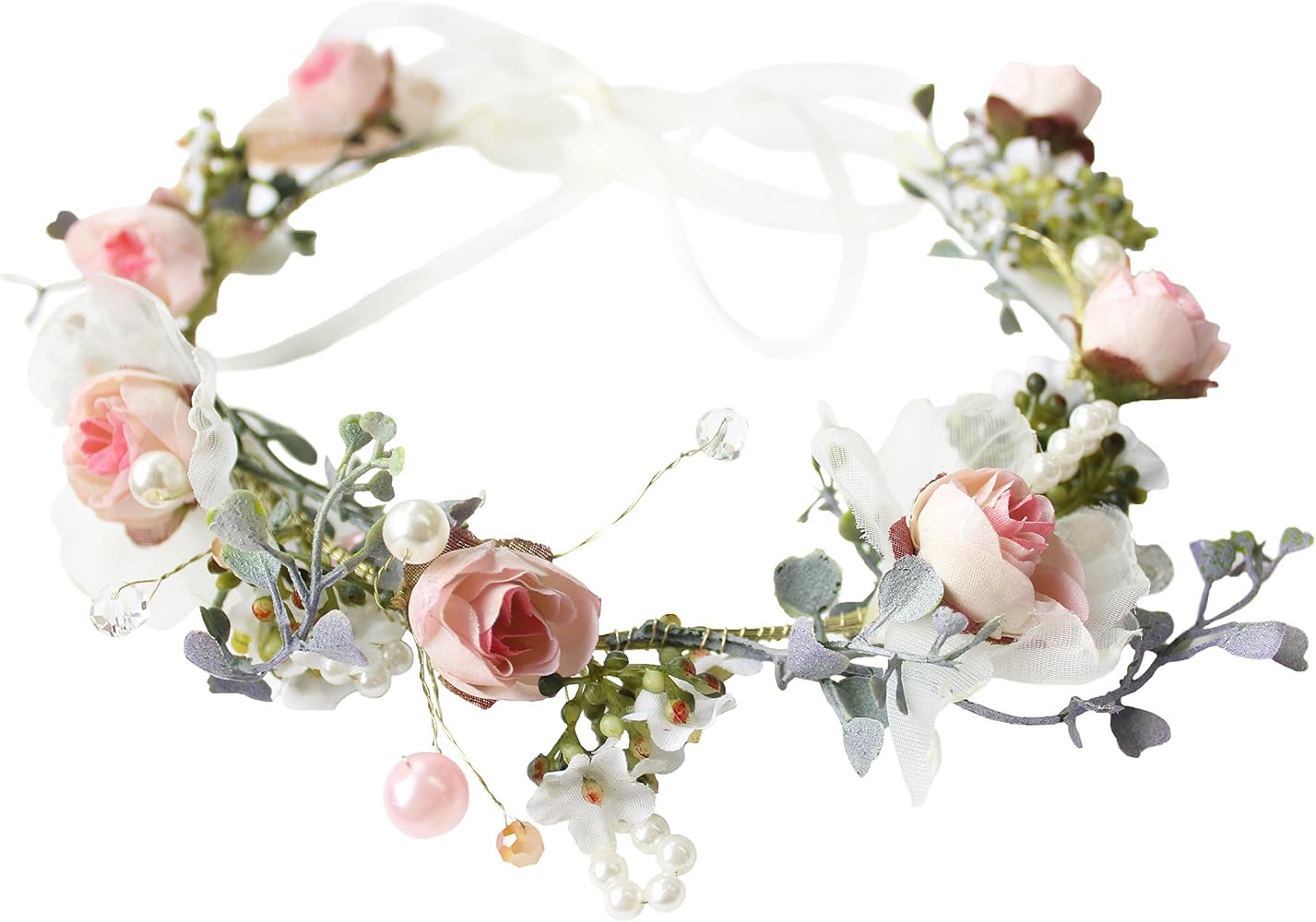 Vivivalue Boho Flower Headband Hair Wreath Floral Garland Crown Halo Headpiece with Ribbon Weddin... | Amazon (US)