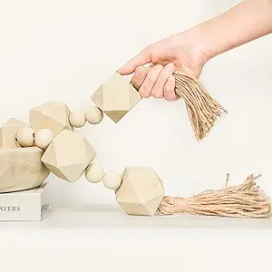 Extra Large Wood Bead Garland with 2" Diameter Geometric Wooden Beads, Wooden Beads Garland with ... | Amazon (US)
