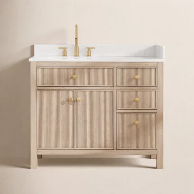 Lala 42" Single Bathroom Vanity with Grain White Engineered Stone Countertop without Mirror | Wayfair North America