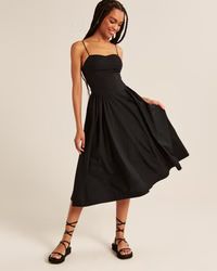 Women's Dropped Waist Corset Midi Dress | Women's | Abercrombie.com | Abercrombie & Fitch (US)