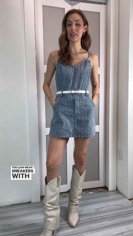 Not me currently looking for a country concert or festival tickets to to wear this outfit! 😆 it is so cute and a must for your next festival! It has adjustable straps, belt, Luke’s, back, zip, closure, and (are you ready for this?) shorts underneath. It’s a dress in the front shorts in the back, romper, perfection! I am wearing a size small. If in between sizes, I think you can size up. I will do a real soon with different ways to wear this because I have some red boots arriving soon that I want to pair with it also 😍

#LTKTravel #LTKFindsUnder100 #LTKVideo