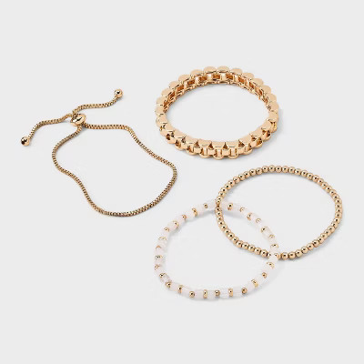 Mixed Bead and Chain Semi-Precious Rose Quartz Bracelet Set 4pc - Universal Thread™ Light Pink:... | Target