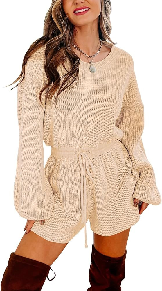 Pink Queen Women's Jumpsuit Crewneck Long Sleeve Tie Waist Knit Sweater Romper Onesie Loungewear ... | Amazon (US)