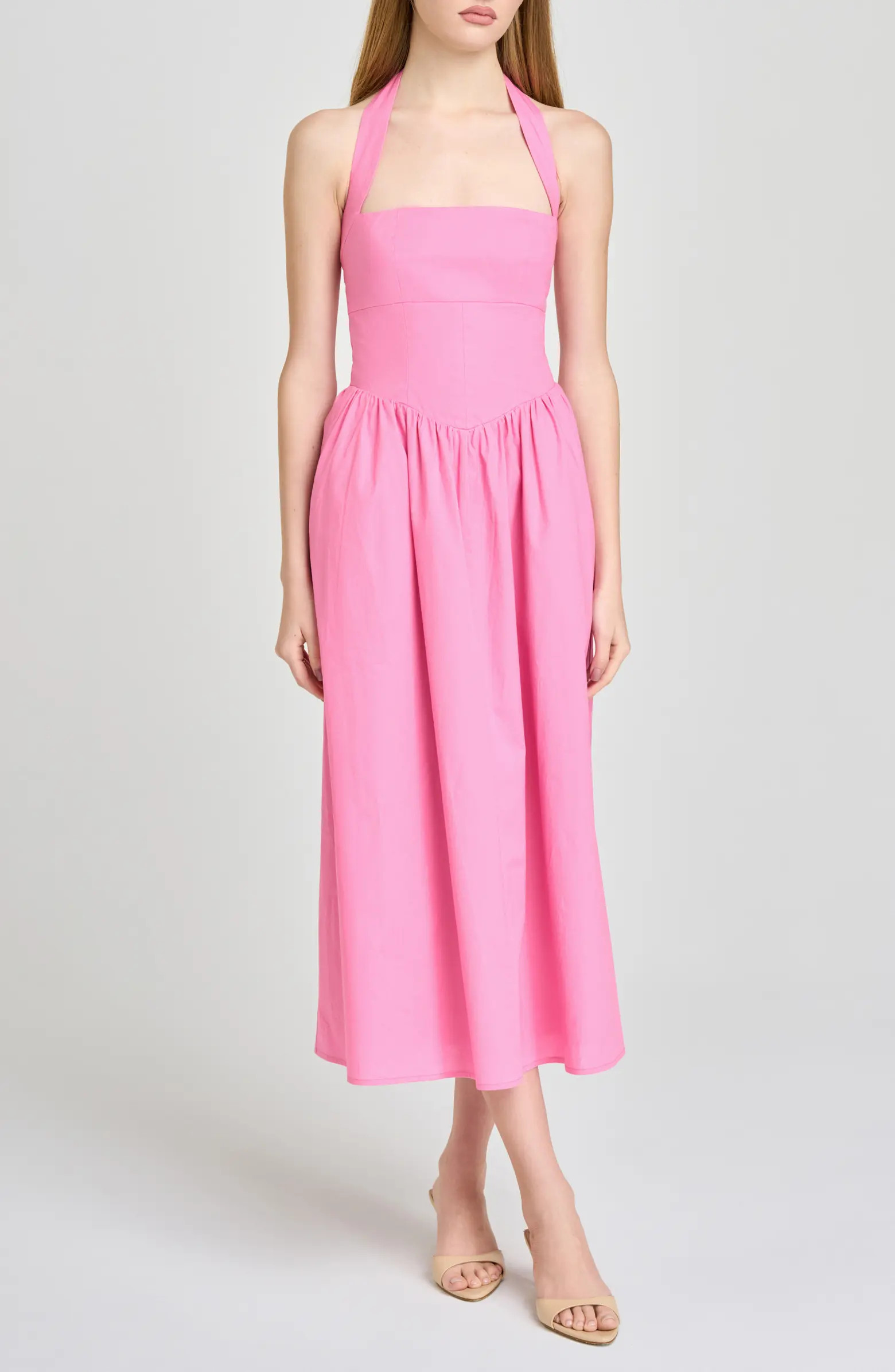 Camellia Halter Neck Stretch Cotton Midi Dress | Nordstrom