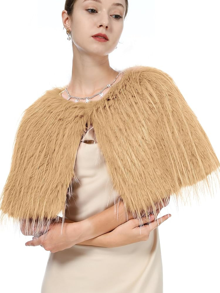 Faux Fur Shoulder Shawl Wrap Viking Cape for Women Bridal Wedding Shrug Party Winter Capelet | Amazon (UK)