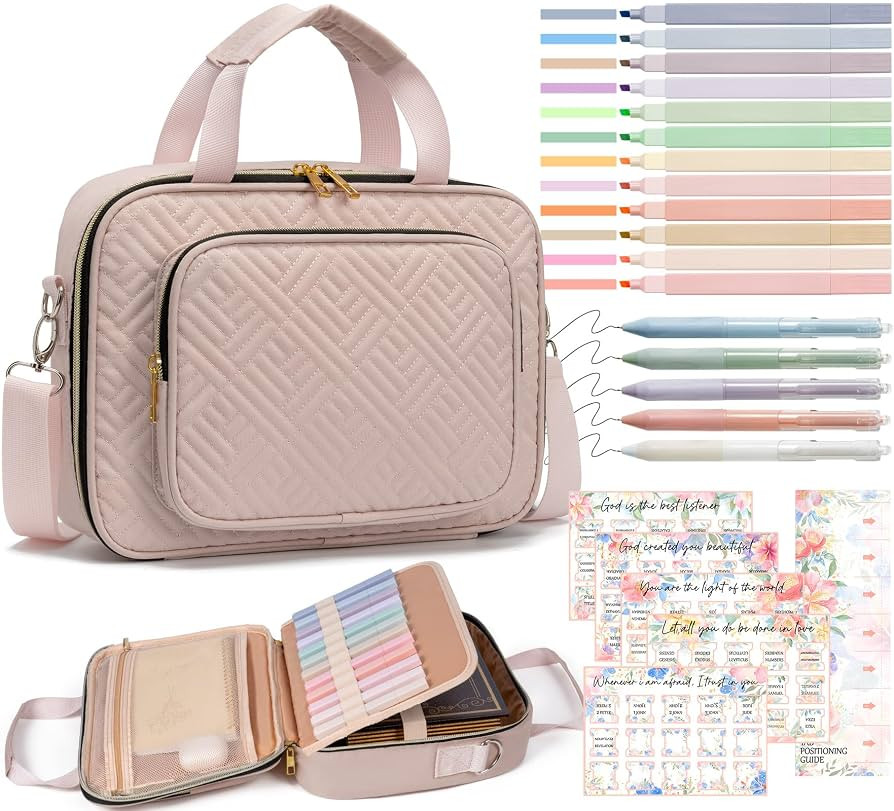 Bible Cover for Women Bible Case, Large Bible Bag w/Shoulder Strap, Bible Study Supplies Bible Jo... | Amazon (US)