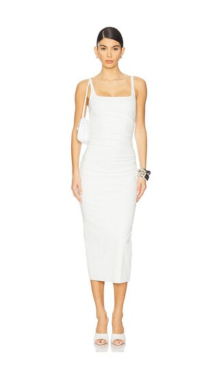 Aveline Tuck Midi Dress in White | Revolve Clothing (Global)