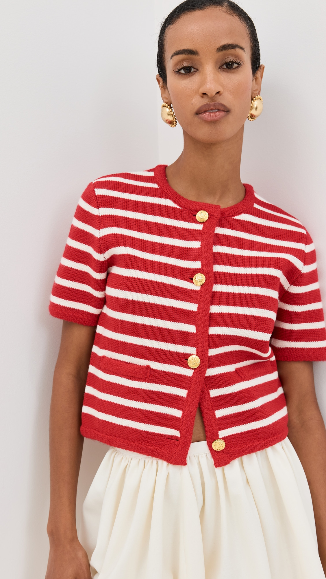 English Factory Knit Striped Sweater Cardigan Red/White XL | Shopbop