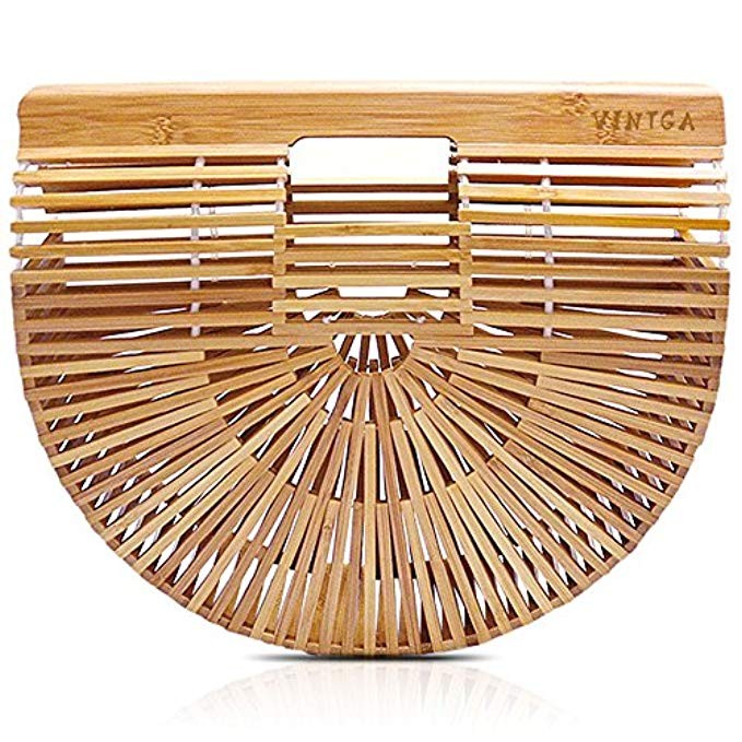 Vintga Bamboo Handbag Handmade Tote Bamboo Purse Straw Beach Bag for Women | Amazon (US)