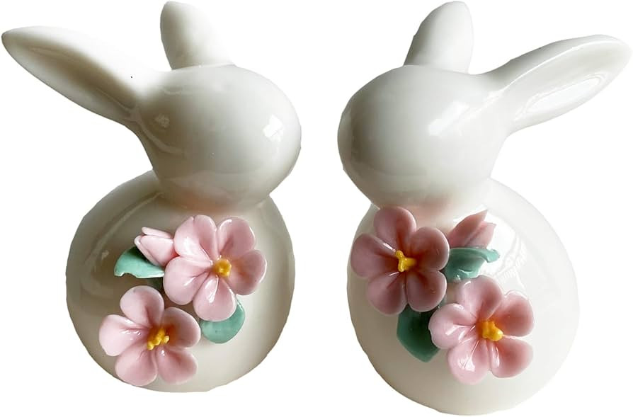 Set of Mini Ceramic Rabbit Figurines, Porcelain Easter Bunny Decorations for Home, Tabletop Ornam... | Amazon (US)