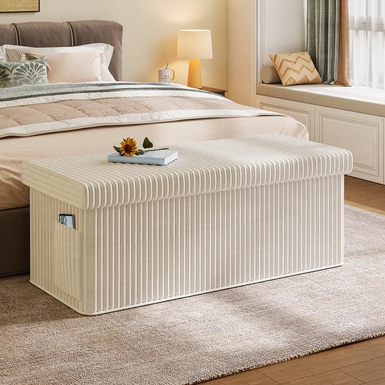 Pinmoco 43" Folding Storage Ottoman Bench with Side Pocket, Corduroy Storage Bench Entryway Bench... | Walmart (US)