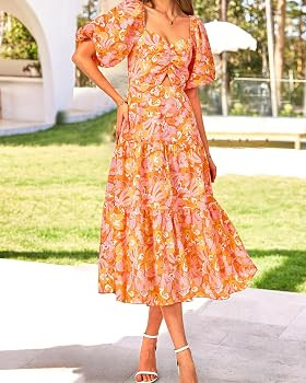 BTFBM Summer Dresses for Women 2026 Spring Outfits Beach Vacation Short Sleeve Smocked Boho Casua... | Amazon (US)