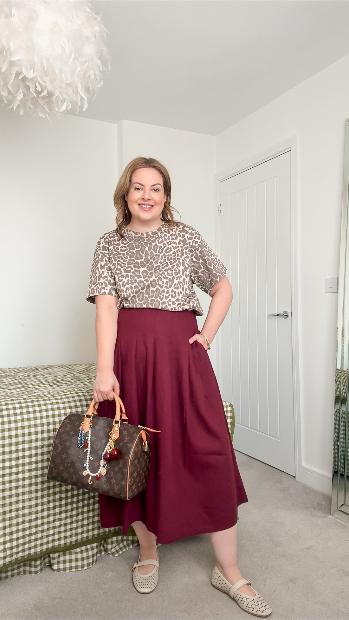Spring outfit, leopard print t-shirt, white mesh Mary Jane shoes, Louis Vuitton speedy 30 

#LTKuk #LTKspring #LTKmidsize