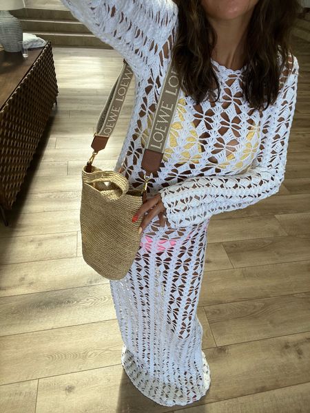 Summer beach outfit 

White knit coverup 
