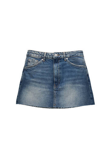 Denim mini skirt with frayed hem | PULL and BEAR UK