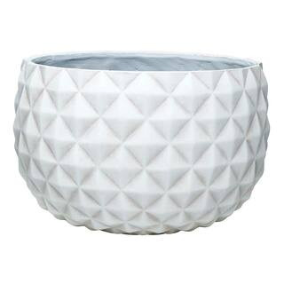 Pineapple Medium 12 in. x 7.5 in. 9 qt. Weathered White Resin Composite Bowl Indoor/Outdoor Plant... | The Home Depot
